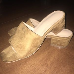 Goodnight Macaroon suede camel heeled sandal